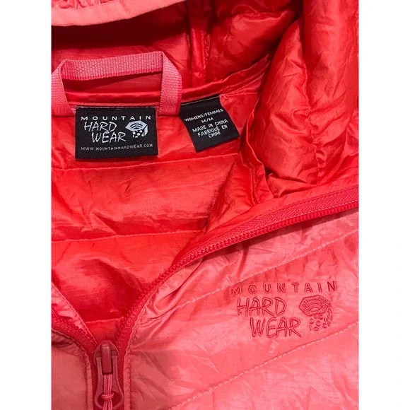 Mountain Hardwear Hooded Down Puffer Jacket Coral Pink Womens Lightweight Medium - Picture 3 of 8